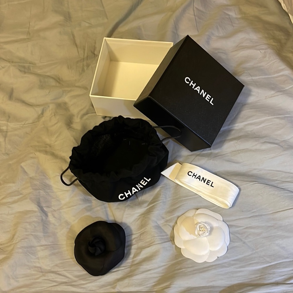Chanel black Camilia  flower corsage brooch pin NWOT